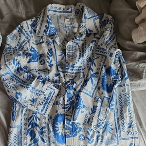 Calypso St. Barth Blue and White Blouse